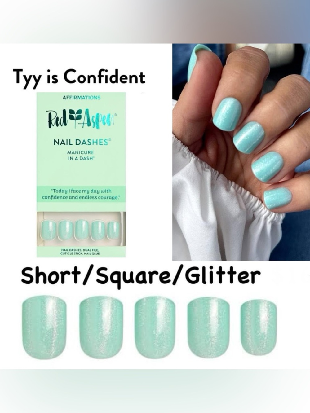 Red Aspen Mint Glitter Nail Dashes - Short Square